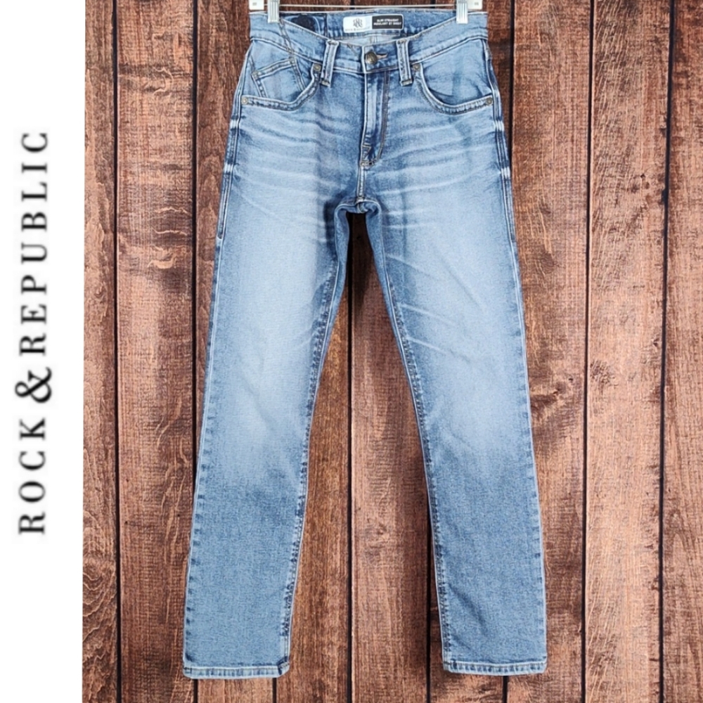 30x32 R&R Mens Slim Straight Fit Stretch Blue Jeans